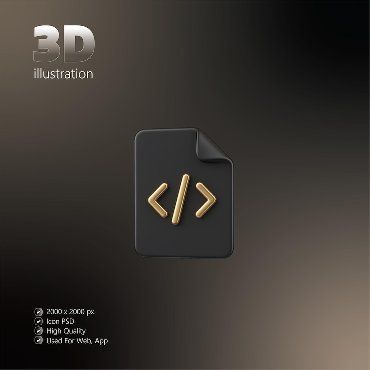 PSD 3d code file icon developer document in black amp gold