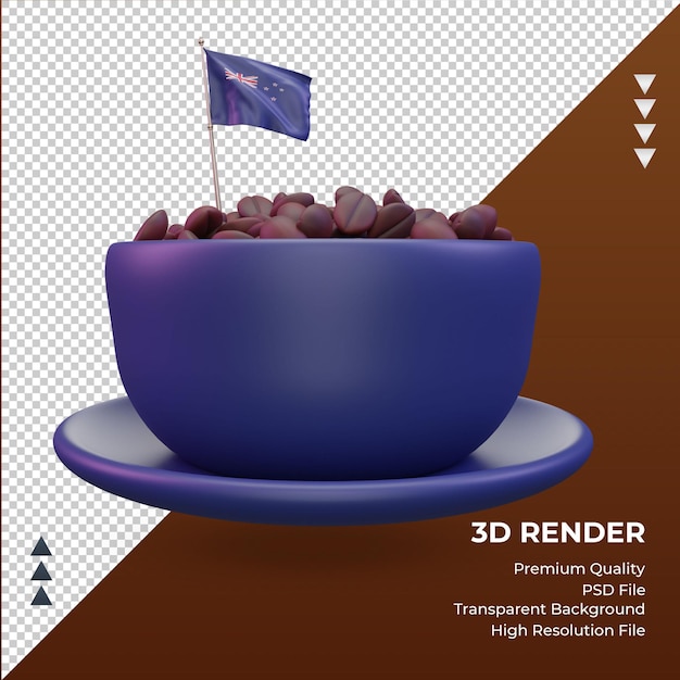 Giorno del caffè 3d vista frontale del rendering della bandiera della nuova zelanda