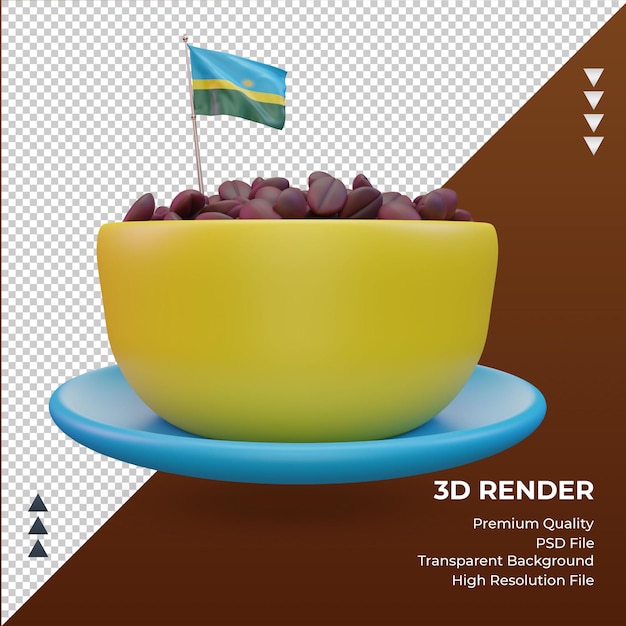 Giorno del caffè 3d vista frontale del rendering della bandiera del ruanda