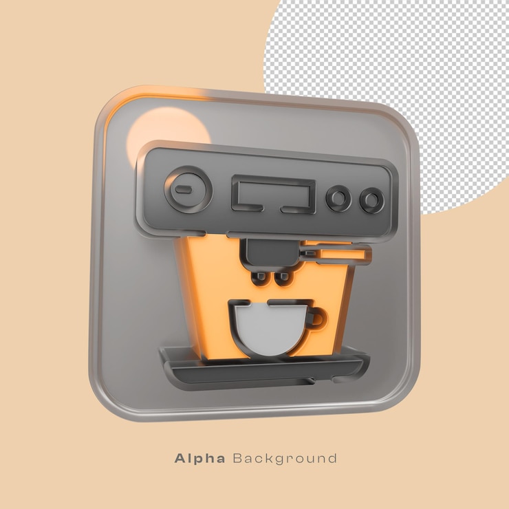 PSD 3d coffee maker or expresso machine icon with alpha background