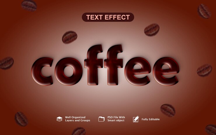 PSD 3d coffee text effect with coffee beans background