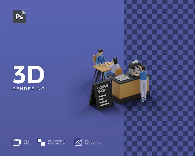 3D coffeeshop illustratie