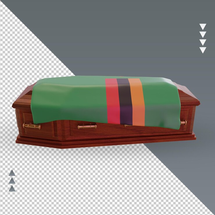 PSD 3d coffin zambia flag rendering left view