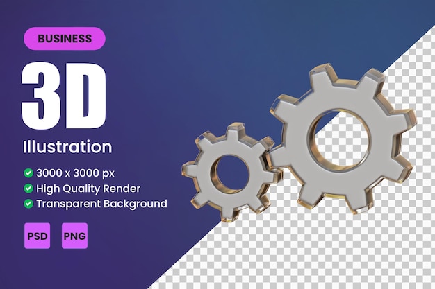 PSD 3d cogwheel gear inside a glass setting symbol repair and optimizing