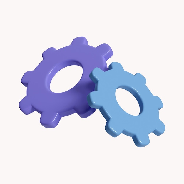 PSD 3d cogwheel gear setting symbol repair optimizing workflow concept icon isolated on white background 3d rendering illustration clipping path