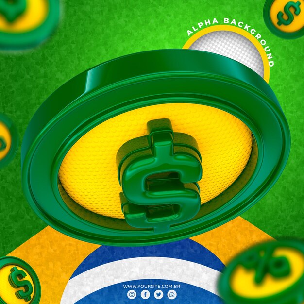 PSD 3d монета бразилия для композиции