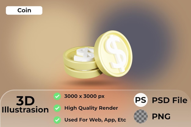 3d coin icon illustration.