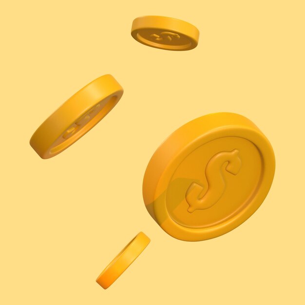 3d coin illustration yellow