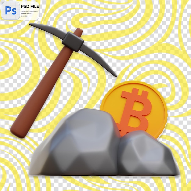 3D 동전 채굴 아이콘 고립 PNG 일러스트 PSD 템플릿