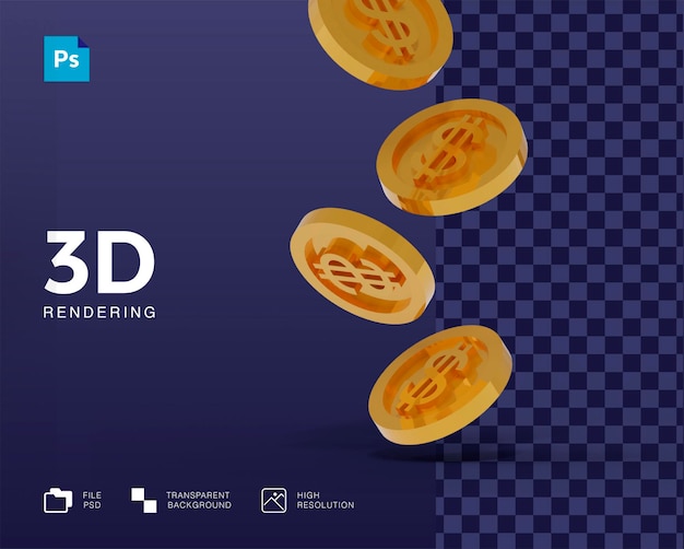 分離された3Dレンダリングの3Dコインマネーアイコン