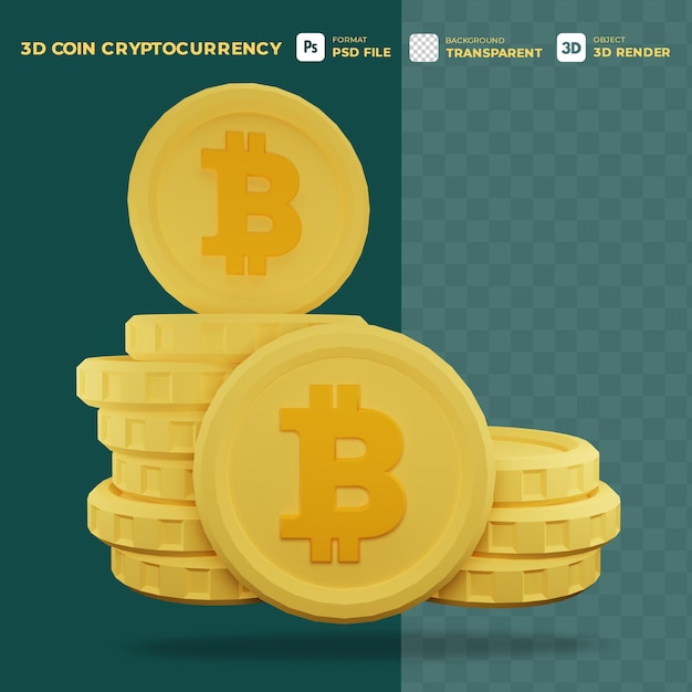 3d coins crypto currency of bitcoin with transparent background