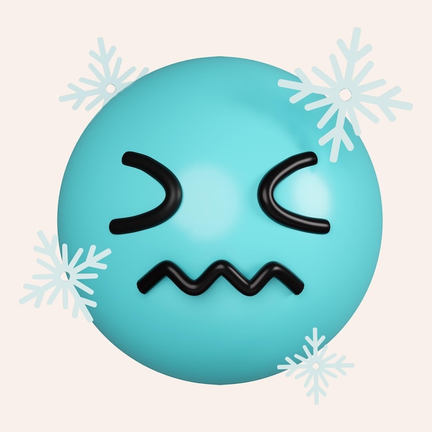 3d cold frozen emoji with ice on face icon isolated on gray background 3d rendering illustration Clipping path