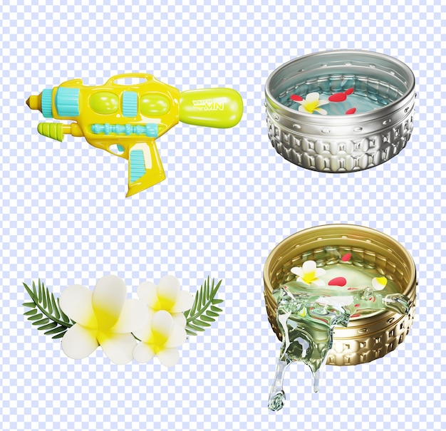 PSD 3d-collecties van songkran-festivalitems