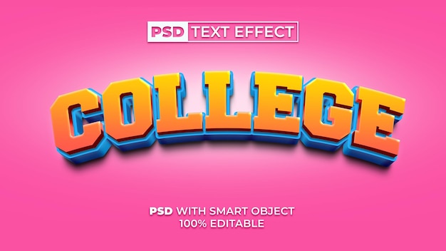 PSD Редактируемый текстовый эффект в стиле 3d college text effect