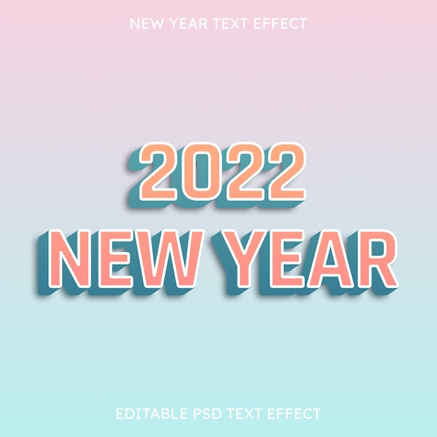 3dカラフルな2022年新年の編集可能なテキスト効果