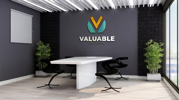 3d colorful company logo mockup in the office meeting room