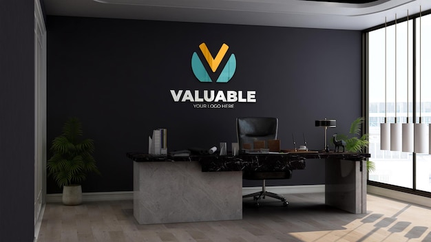 3d colorful logo mockup in the office manager wall