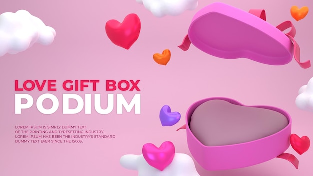 3D Colorful Love Gift Box Podium