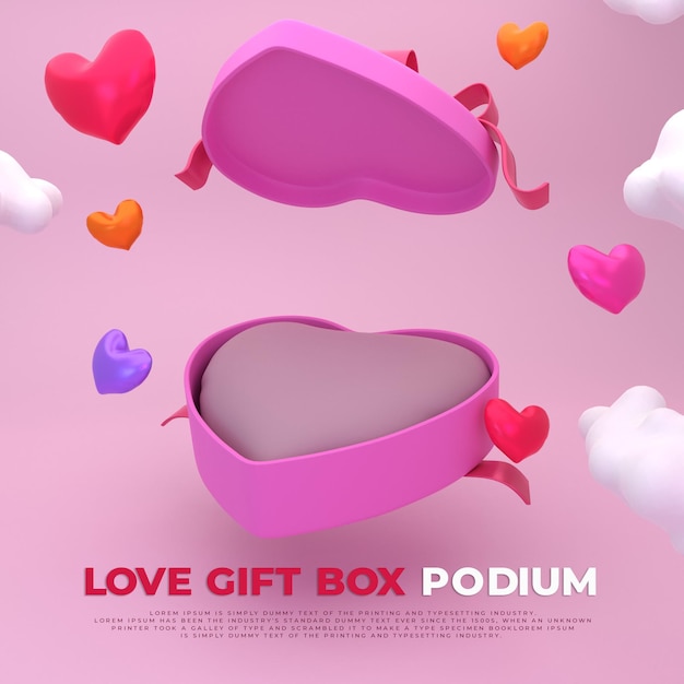 3d colorful love gift box podium