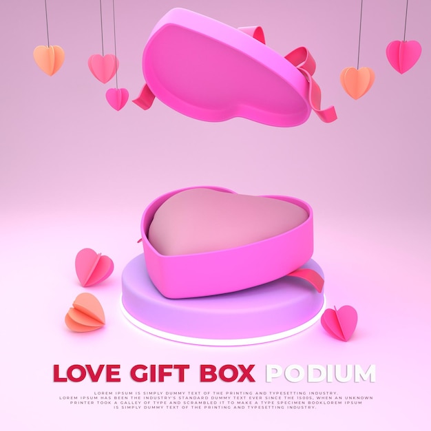 3D Colorful Love Gift Box Podium