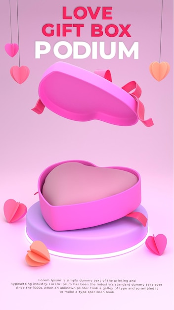 PSD 3d colorful love gift box podium