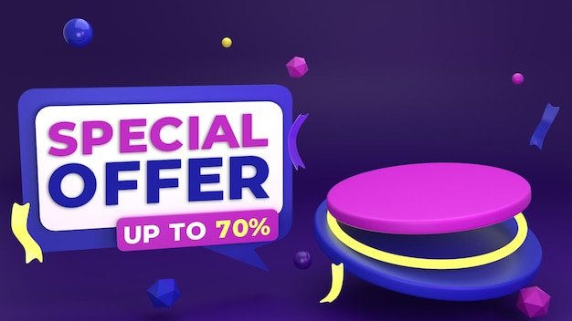 PSD banner di vendita sul podio con offerta speciale colorata 3d