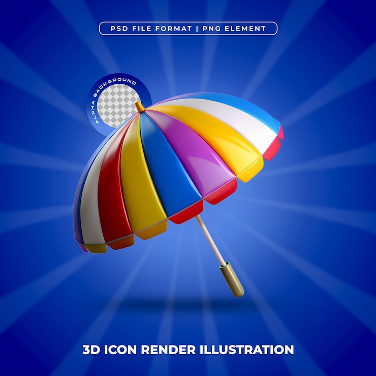 PSD 3d colorful umbrella icon render illustration