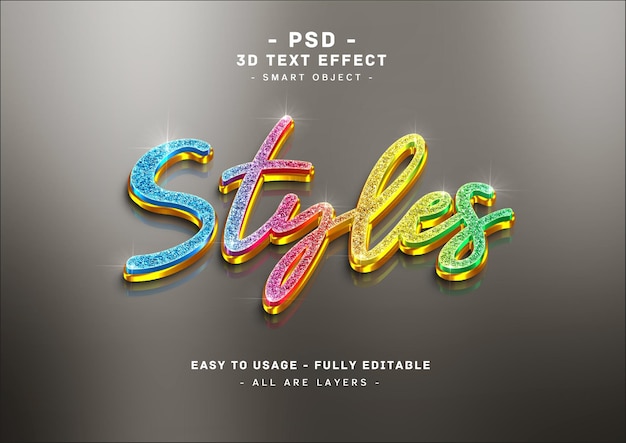 PSD effetto stile testo glitter colori 3d