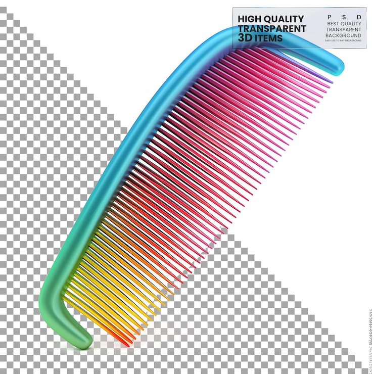 PSD 3d comb icon a colorful 3d comb icon representing hair on transparent background