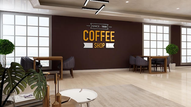 3d company logo mockup in the cafe room