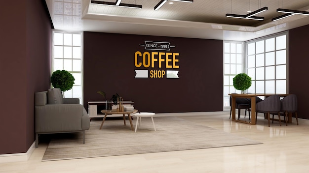 Mockup di logo aziendale 3d nella sala caffetteria