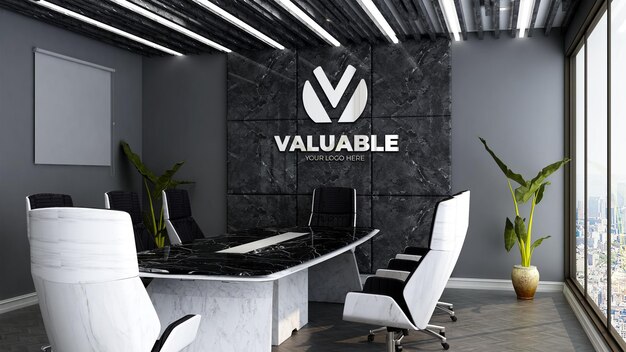 PSD 3d company logo mockup in the luxury office meeting room