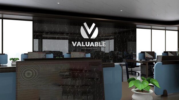 3d company logo mockup in the luxury office workspace area