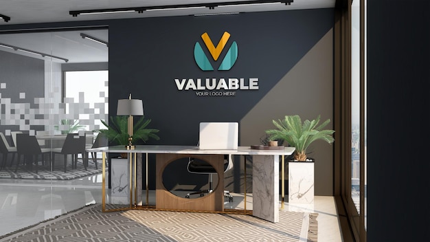 3d company logo mockup in the modern office manager room