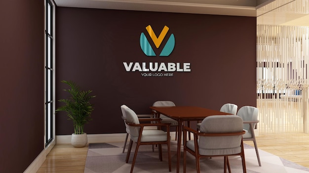 3d company logo mockup in the modern office meeting space