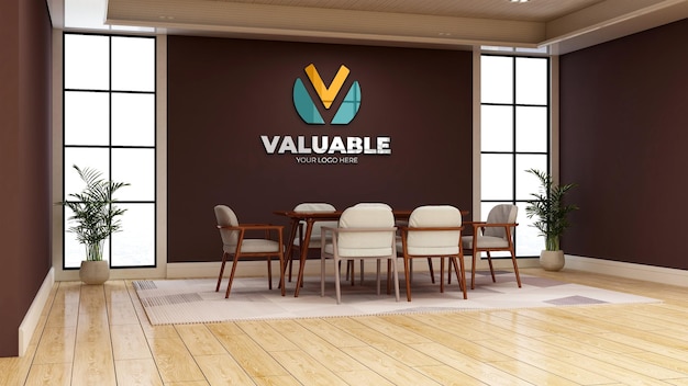 3d company logo mockup in the modern office meeting space