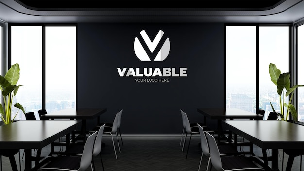 3d company logo mockup in the modern office pantry or kitchen roo