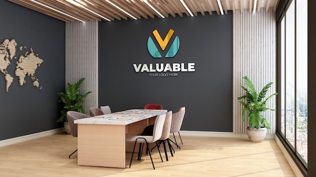 3d company logo mockup in the office meeting or conference room