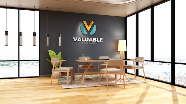 3d company logo mockup in the office meeting or conference room