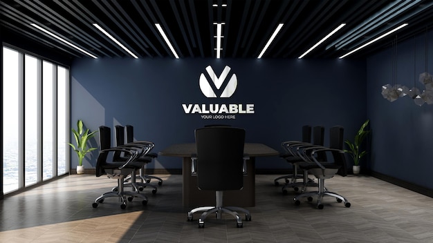 3d company logo mockup in the office meeting space