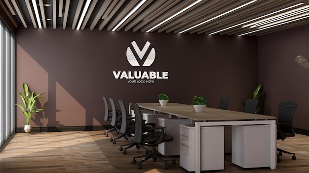 3d company logo mockup in the office meeting space