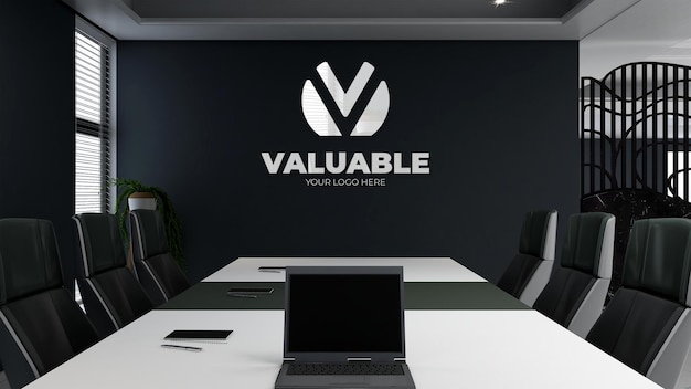 3d макет логотипа компании в офисе, конференц-зале