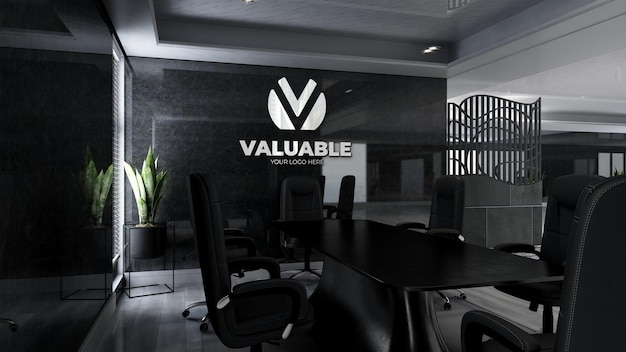 3d company logo mockup in the office meeting space