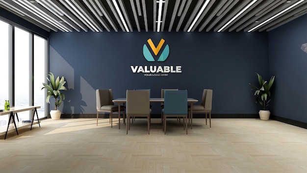 PSD 3d company logo mockup in the office meeting space