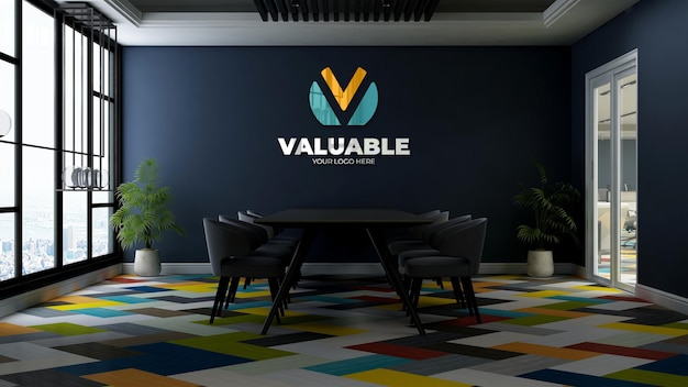 3d company logo mockup in the office meeting space