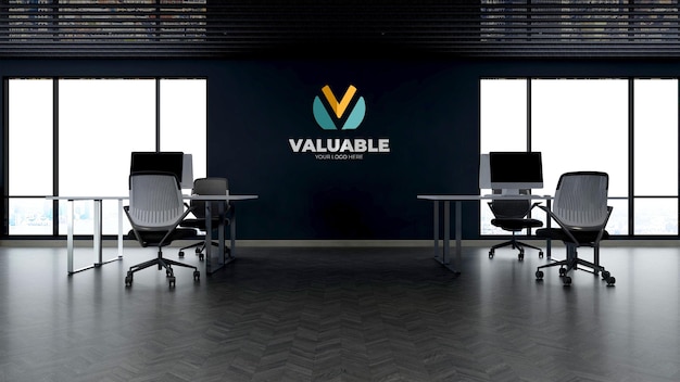 3d company logo mockup in the office workspace room