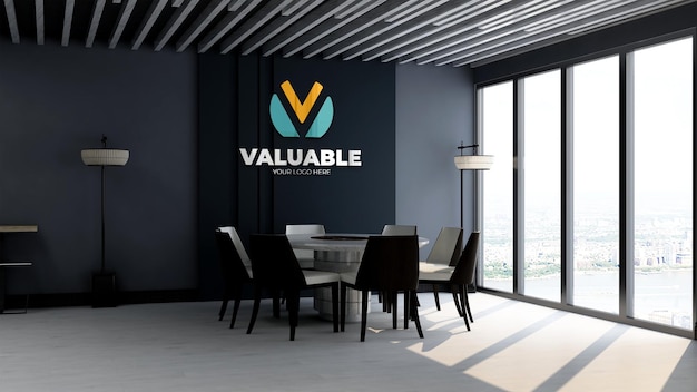 3d company logo mockup in the rounded table office meeting room