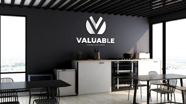 3d company logo wall mockup in the office pantry or kitchen room