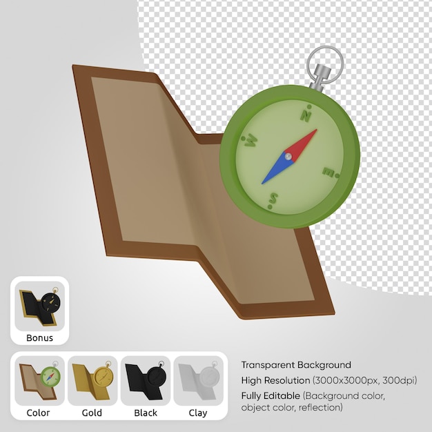 3d compass with map