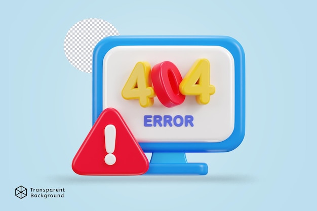 PSD 3d computer desktop showing alert error 404 page not found illustration